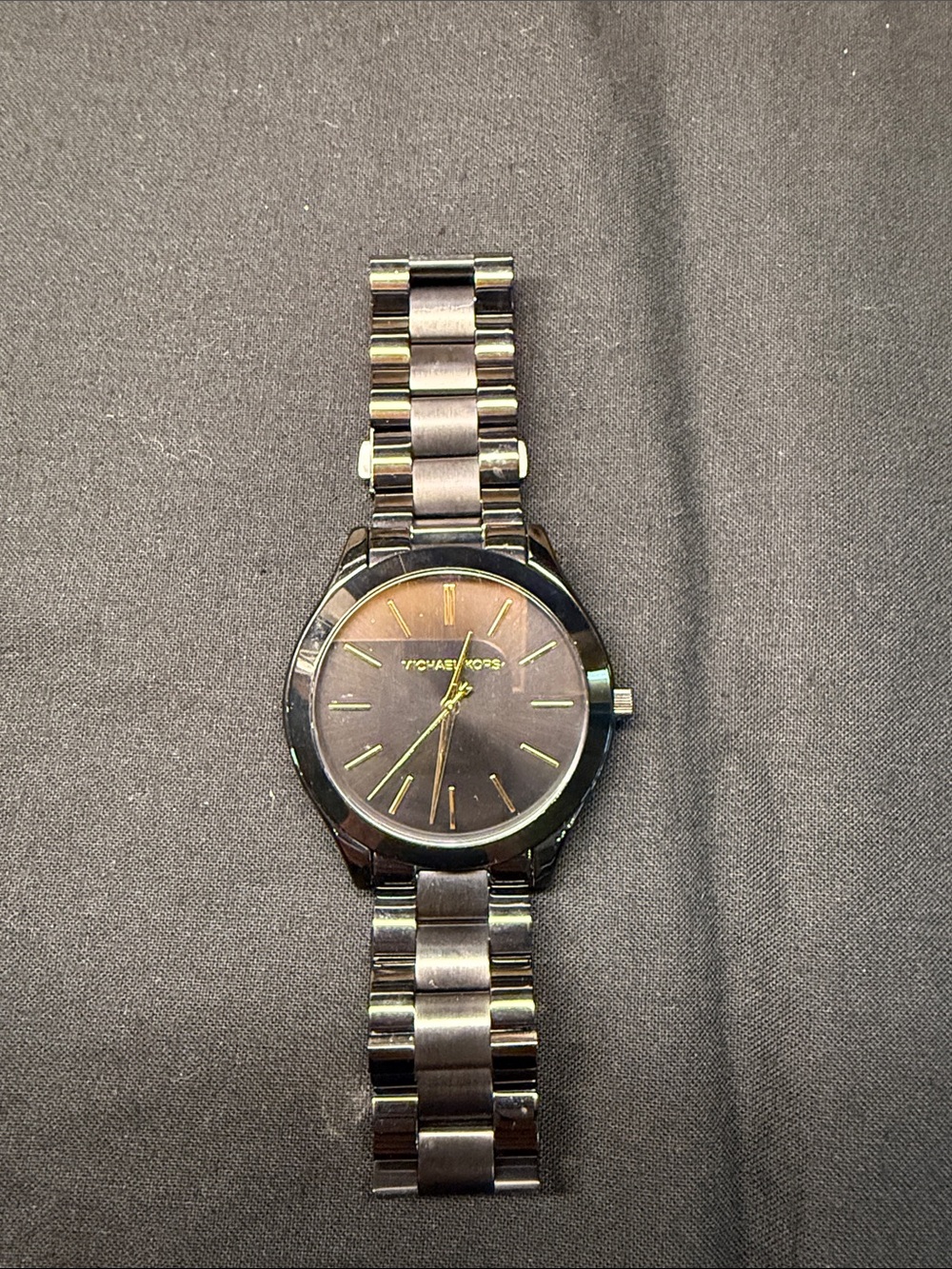 Michael Kors Women's Black and Gold-Tone Link Watch